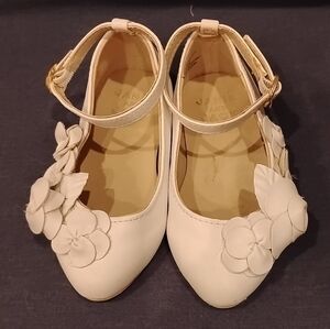 Janie And Jack White Dress Flat Rose Flower Baby Girl Shoe 5 Holiday Wedding